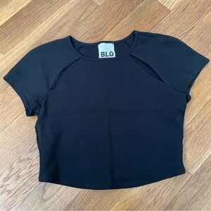 BLQ Cutout Slit Cropped Tee Black - Small